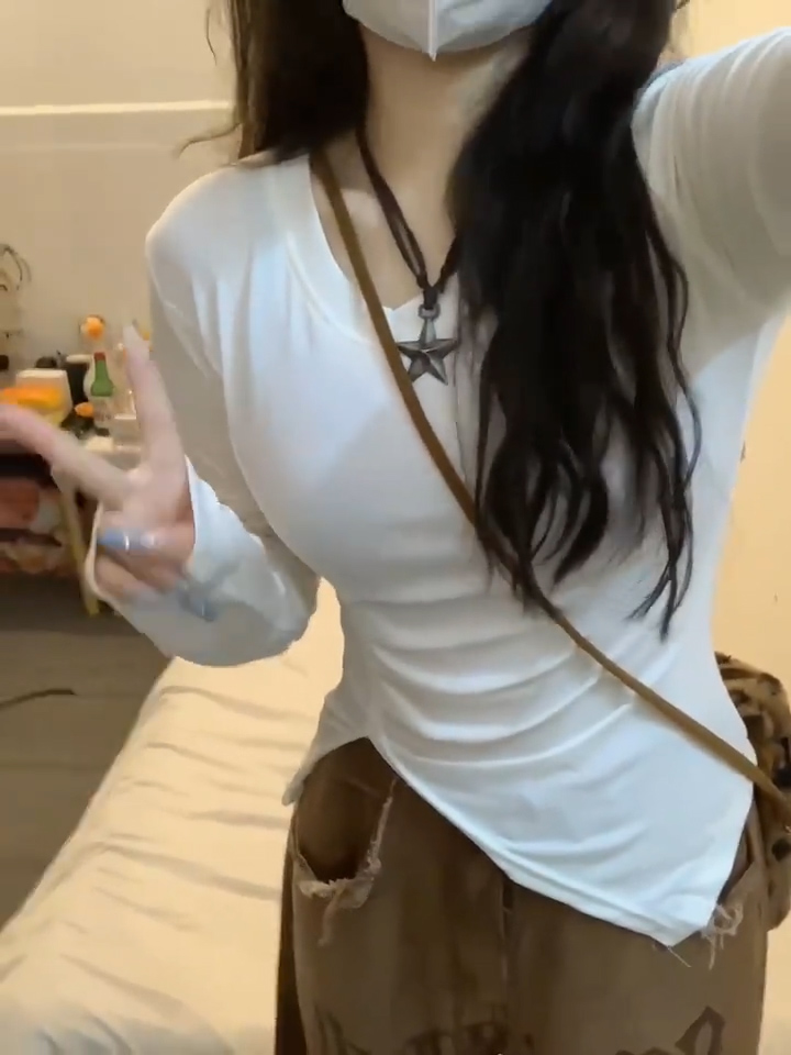 辣妹修身正肩T恤女秋季小眾顯瘦上衣