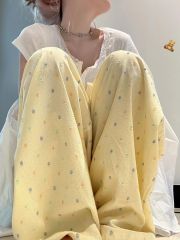 2025原版波點格紋多巴胺肌理感闊腿褲女INS寬鬆休閒長褲