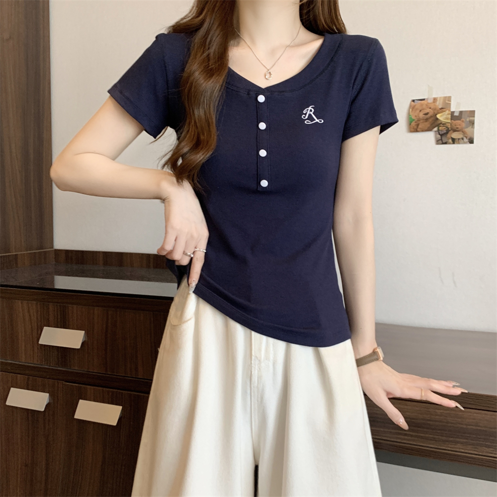 實拍   40支純棉210克92棉/8氨綸短袖T恤女刺繡