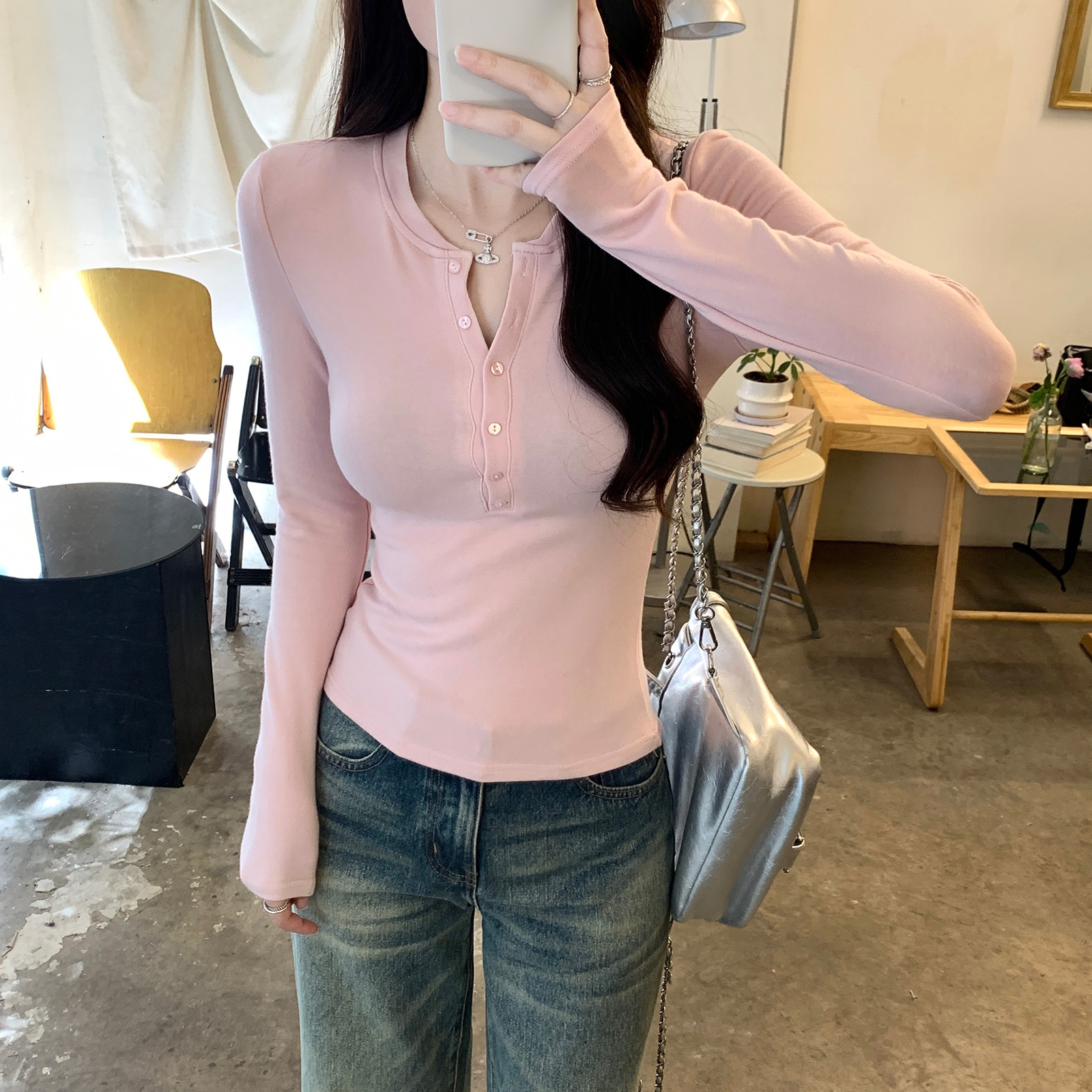 實拍1比1莫代爾260克長袖t恤女裝2025早春新款薄款打底衫斜領上衣