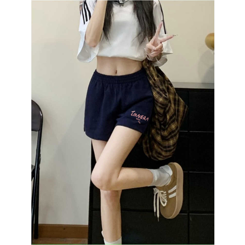 High-quality pure cotton Hua cotton composite 300g heavy trendy brand sports high street slit printing three-point shorts for women
