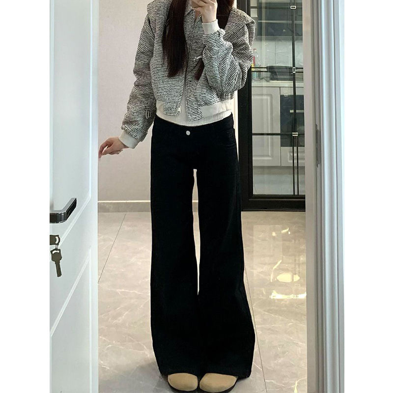 黑色低腰喇叭牛仔褲女2025年春季新款彈力顯瘦垂感闊腿拖地褲