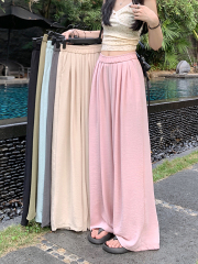 實拍 慵懶風休閒褲女裝2025春夏季純色褲子闊腿褲寬鬆垂感拖地褲