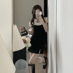 純欲風假兩件收腰顯瘦連衣裙女夏季別致驚艷絕美性感包臀辣妹裙子