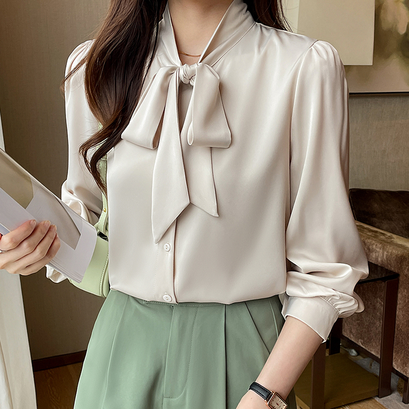 2025 white long-sleeved chiffon shirt for women drooping Korean streamer top gentle style shirt