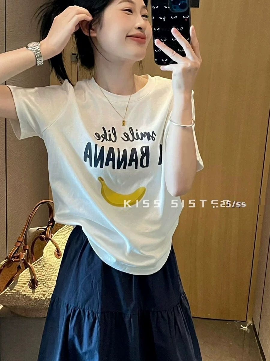 200g combed and tight-fitting sprinkler, pure cotton backpack, spring and summer loose shoulder printed short-sleeved T-shirt