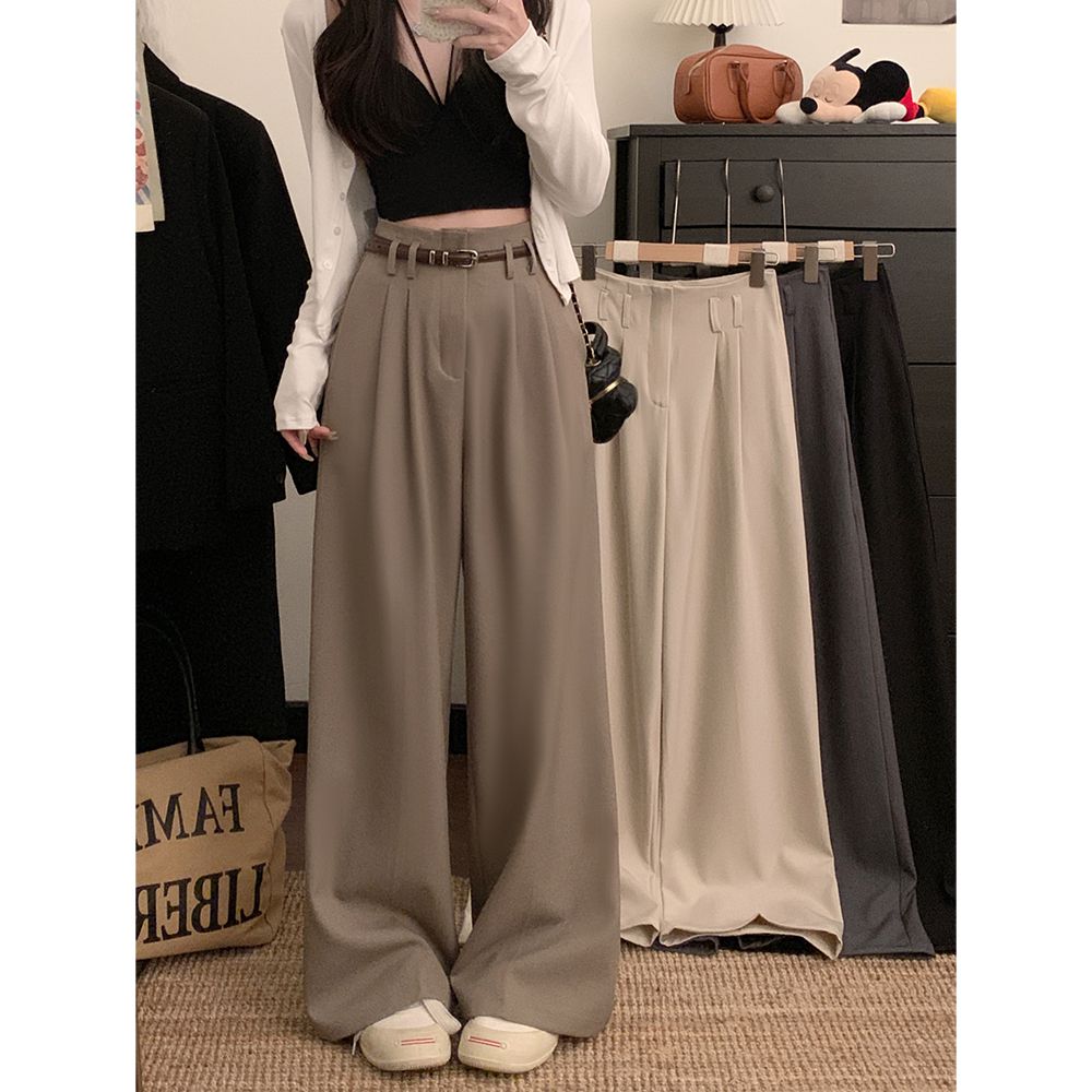 Real shot!  2025 Personalized wide-leg pants for women with high waist droop loose casual pants floor-moving personalized suit pants