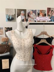 Real shot of pure sexy fake two-piece red lace spliced ​​suspender vest women's Thai vest top