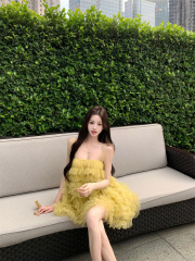 Real shot of mesh suspender cake skirt super fairy dress for women on the beach vacation puffy princess short skirt