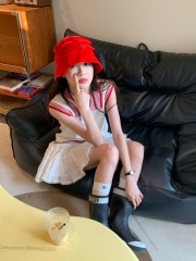 韓系撞色翻領無袖上衣小眾復古POLO領針織衫薄款短袖T恤女