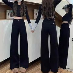 Black high waist wide-leg pants jeans for women in spring and summer 2025 black versatile large-size wide-leg pants narrow version wide-leg pants