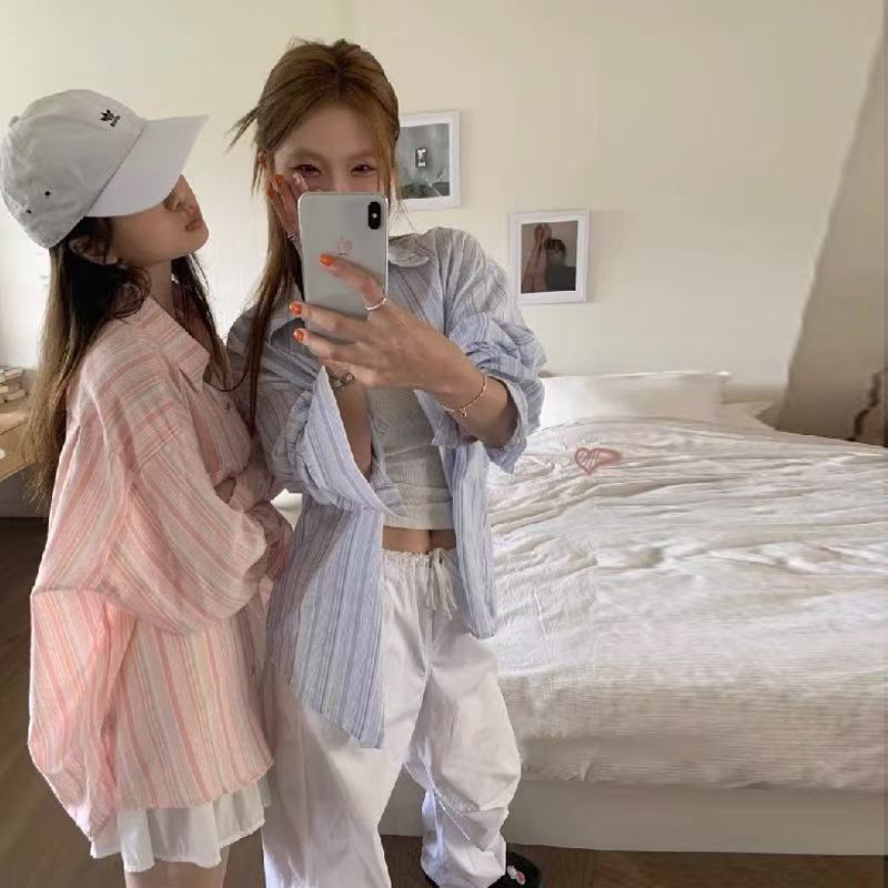 Early autumn retro plaid shirt for women in summer thin design top loose lazy style sunscreen jacket