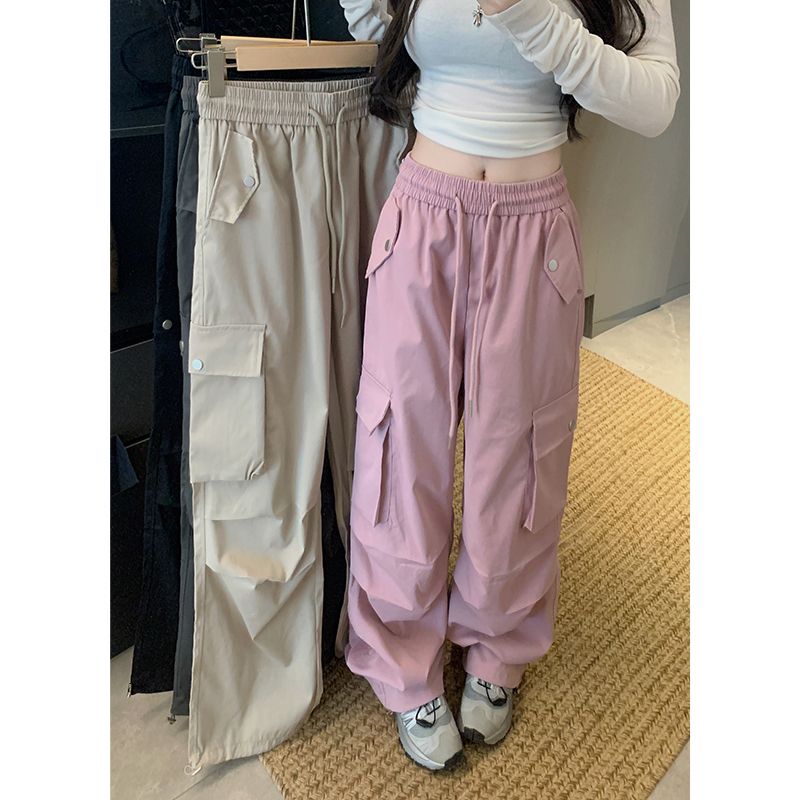 !  Real shot!  2025 spring work pants for women elastic waist drawstring tie feet straight casual loose wide-leg pants