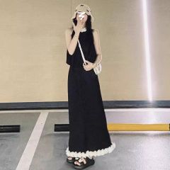 2025 new two-piece skirt sleeveless top black skirt high-end cool style wind and salt dressing suit summer