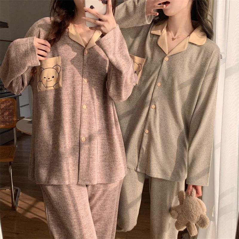 Real shot of 25 new pajamas for women with long sleeves, gray bear, internet celebrity style, can wear two-piece home clothes