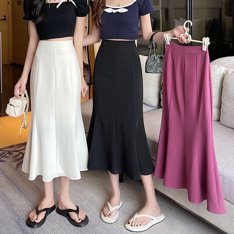 Women's mid-length 2025 spring and summer design niche retro high waist slit one-step skirt pleated hip skirt