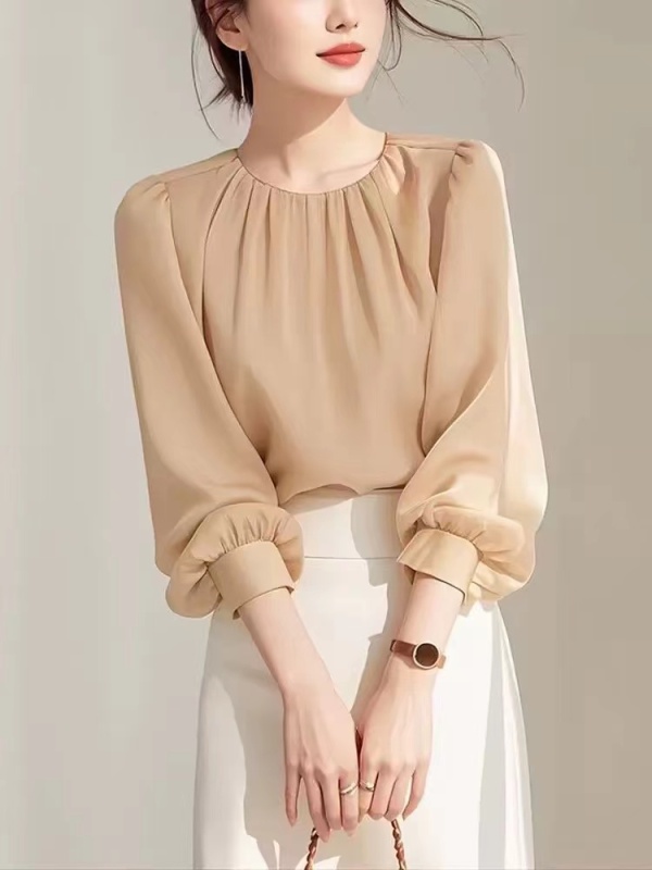 New style of this year's popular chiffon French beautiful 7-quarter sleeve orange top for women's summer temperament shirt