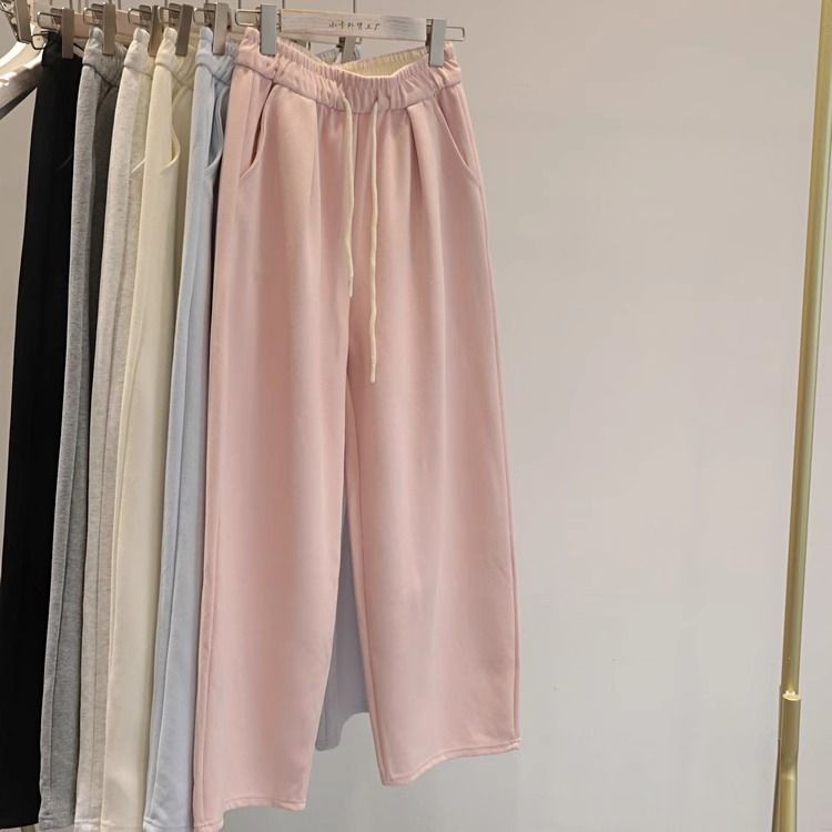 2025 new elastic high waist covering flesh to make it look slimming wide-leg sweatpants for women loose and versatile casual pants trousers
