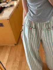 Cotton and linen texture striped pants for women for summer thin 2025 new small loose draped straight wide-leg pants