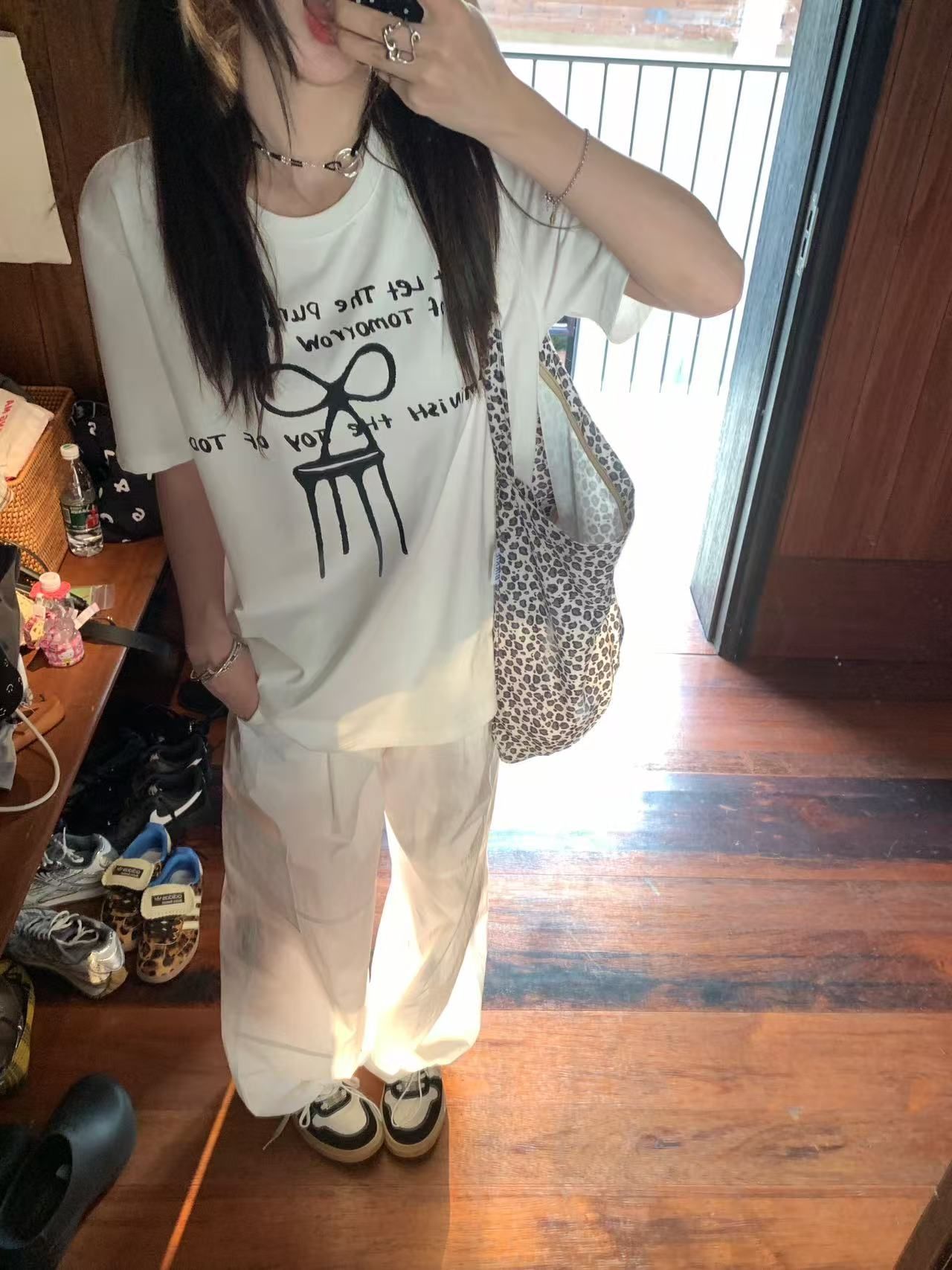 200g combed and tight-fitting sprinkler, pure cotton backpack, spring and summer loose shoulder printed short-sleeved T-shirt