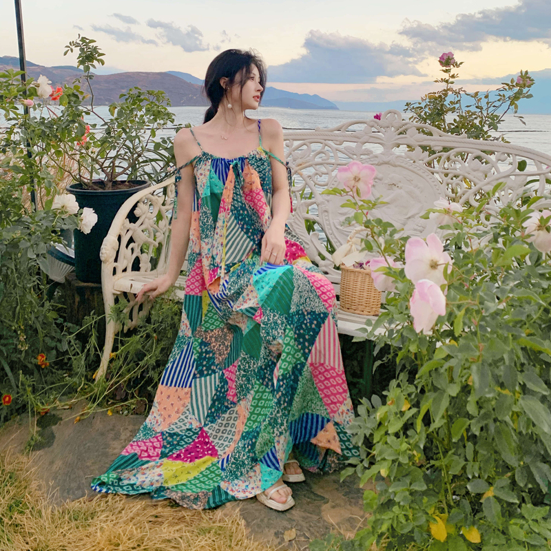 New Bohemian Vacation Dress Long Floral Sling Women's Summer Ethnic Style Chiffon Loose Long Skirt