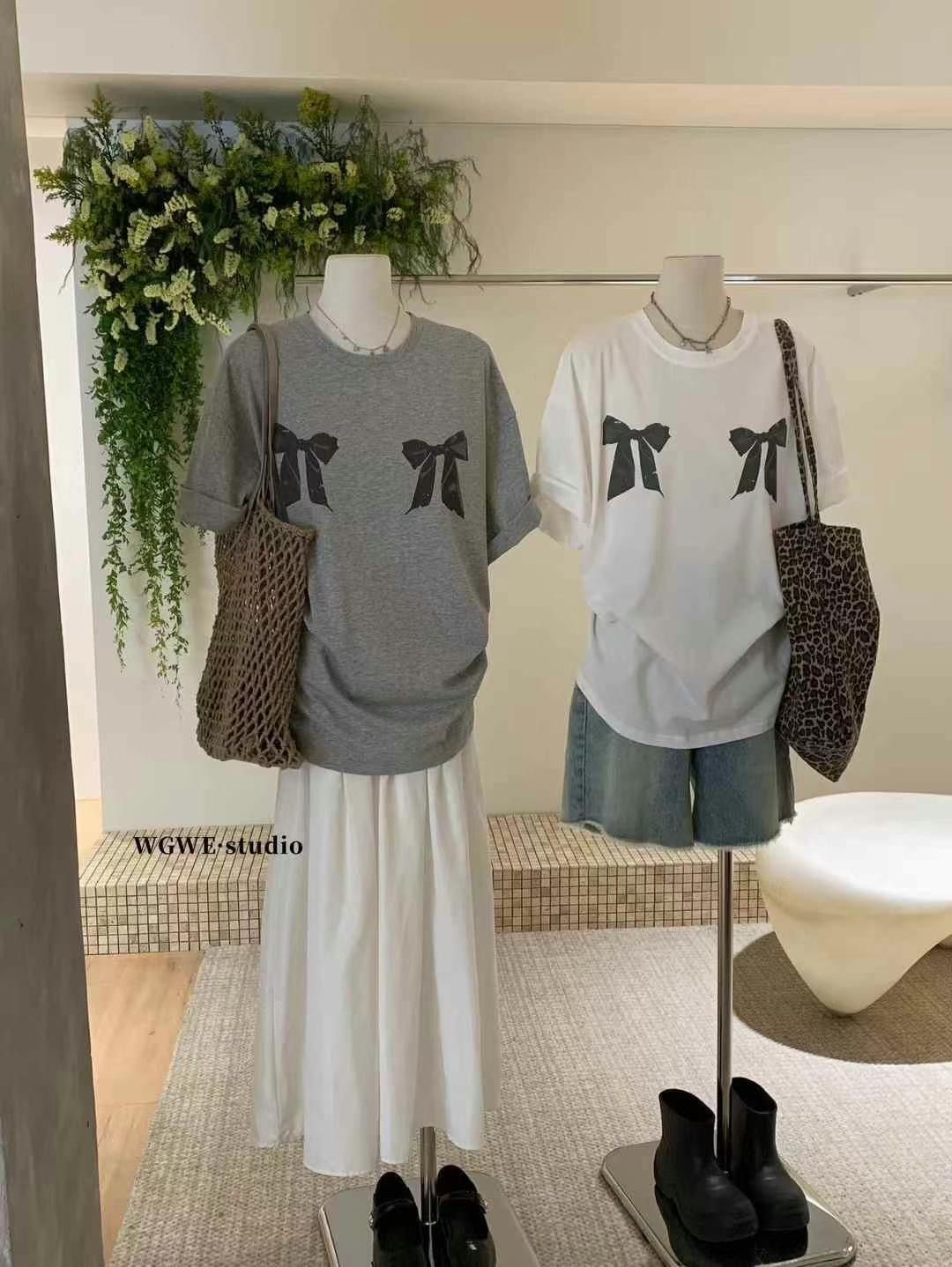 200g combed and tight-fitting sprinkler, pure cotton backpack, spring and summer loose shoulder printed short-sleeved T-shirt