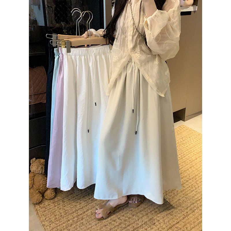 Real shot!  2025 new elastic waist drawstring Korean versatile casual skirt for women