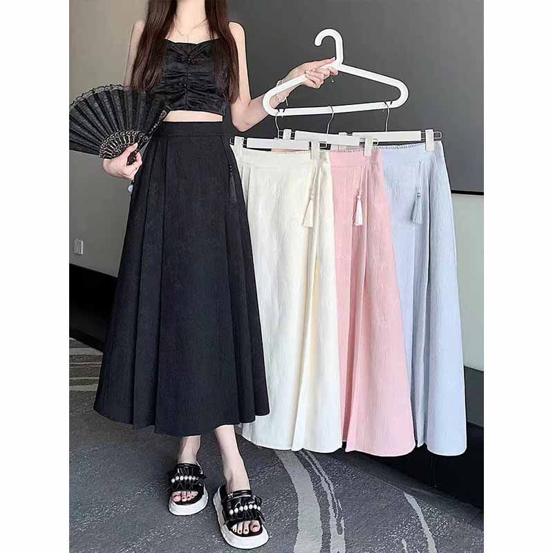 New Chinese style jacquard black skirt for women in spring and summer modified version of Chinese style Tang suit skirt high waist drooping pleated horse face skirt