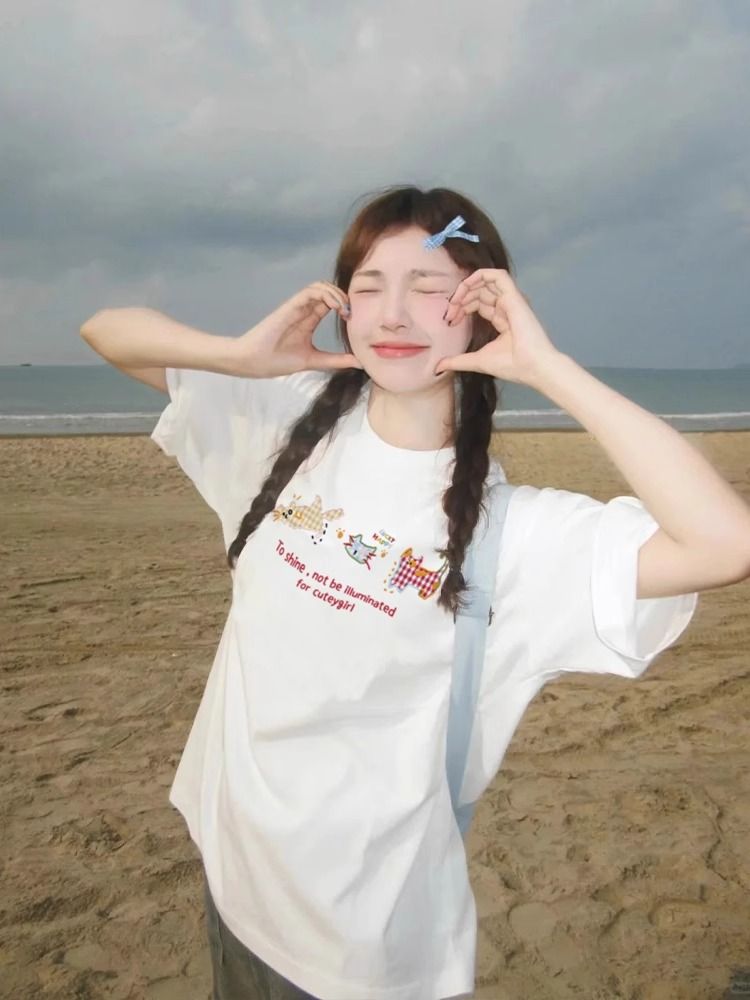 Korean chic2025 summer new short-sleeved T-shirt for women Japanese and Korean trendy printed tops for women\Not changing