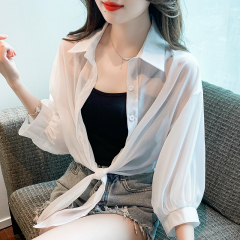 已出貨 2025 春夏季實拍大碼 新款襯衫領寬鬆開衫雪紡衫七分袖女