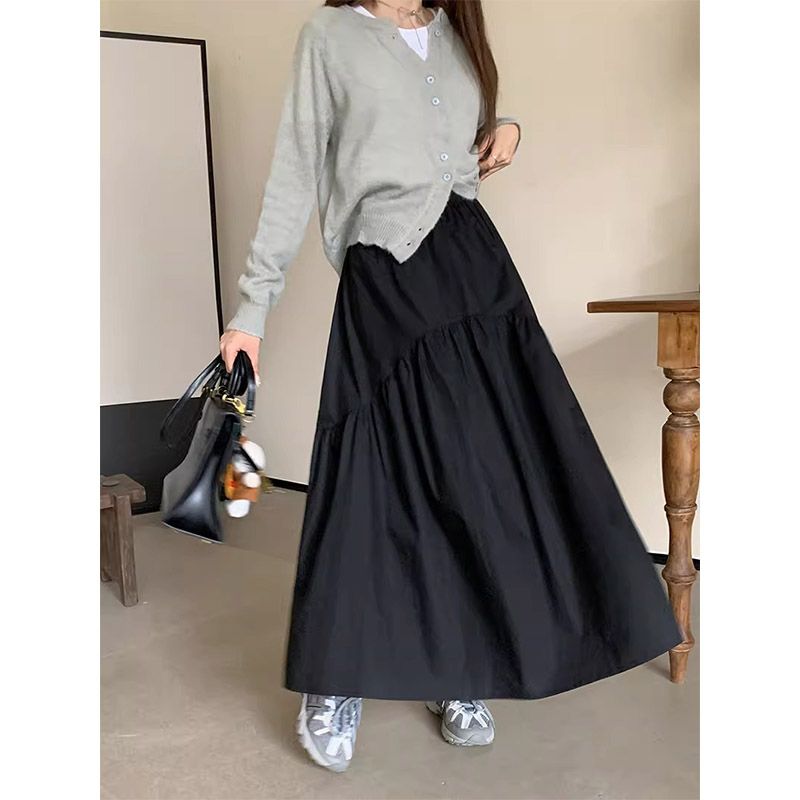 Summer pleated skirt women's clothing Spring and Autumn 2025 new high-waisted small A-line long skirt workwear