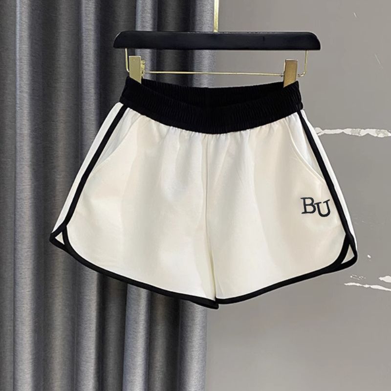 Cotton-like New Oxygen Cotton Embroidered Wide-leg Sport Shorts for Women with Elastic Waist Color-blocked Hot Pants