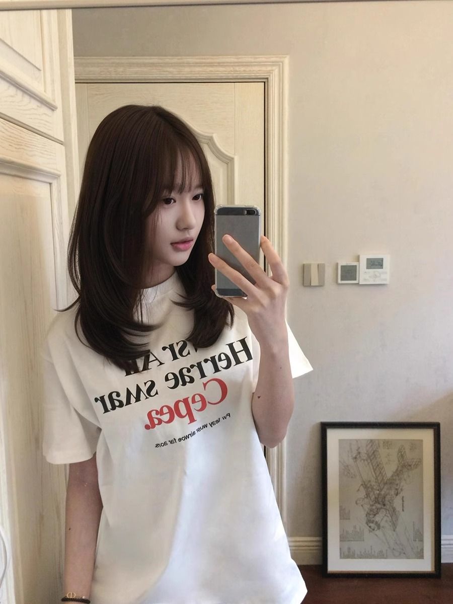 200g combed and tight-fitting sprinkler, pure cotton backpack, spring and summer loose shoulder printed short-sleeved T-shirt