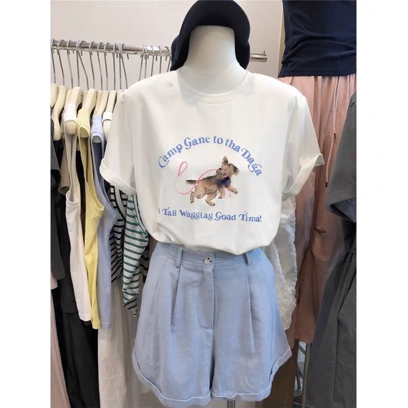 200g combed and tight-fitting sprinkler, pure cotton backpack, spring and summer loose shoulder printed short-sleeved T-shirt