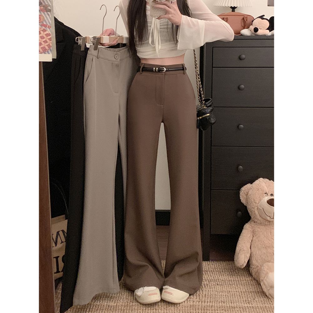 Real photo 2025 elastic waist design, slightly flared drooping casual pants, slim suit pants for women