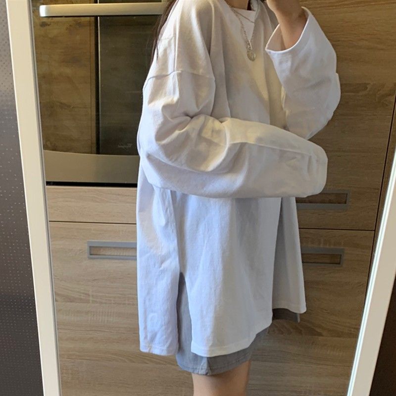 Korean style loose white long-sleeved t-shirt for women