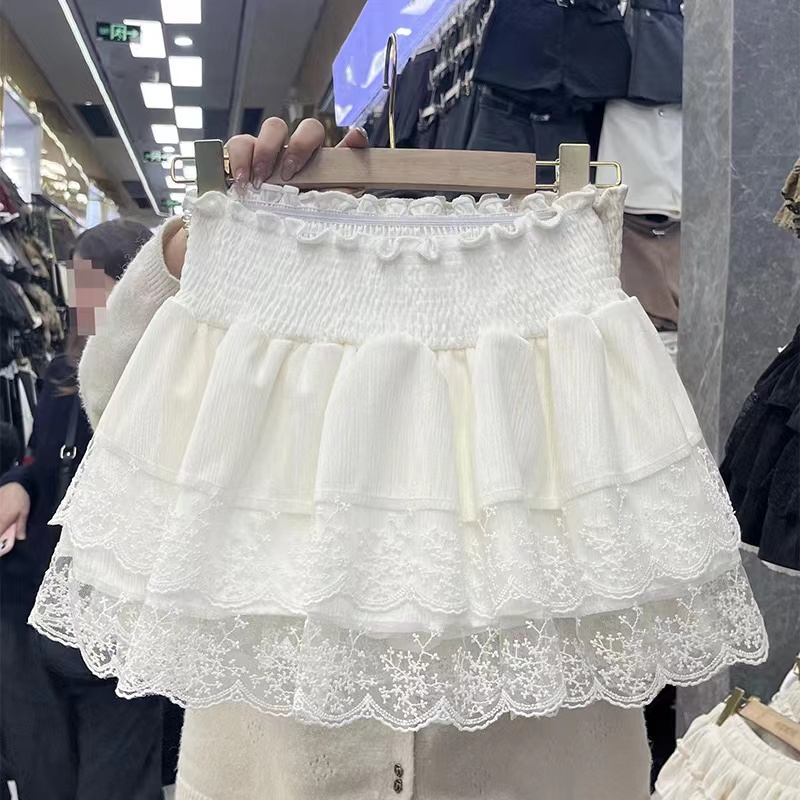 純欲百搭花邊拼接蛋糕層公主裙女甜美蛋糕裙短款半身裙