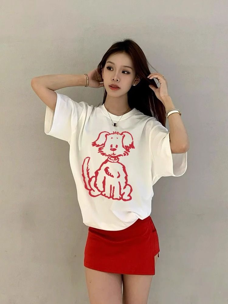 Korean chic2025 summer new short-sleeved T-shirt for women Japanese and Korean trendy printed tops for women\Not changing