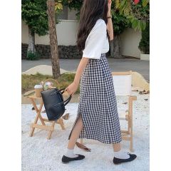 Plaid skirt for women mid-length hip-covered skirt 2025 spring and summer new high-waisted slim straight skirt