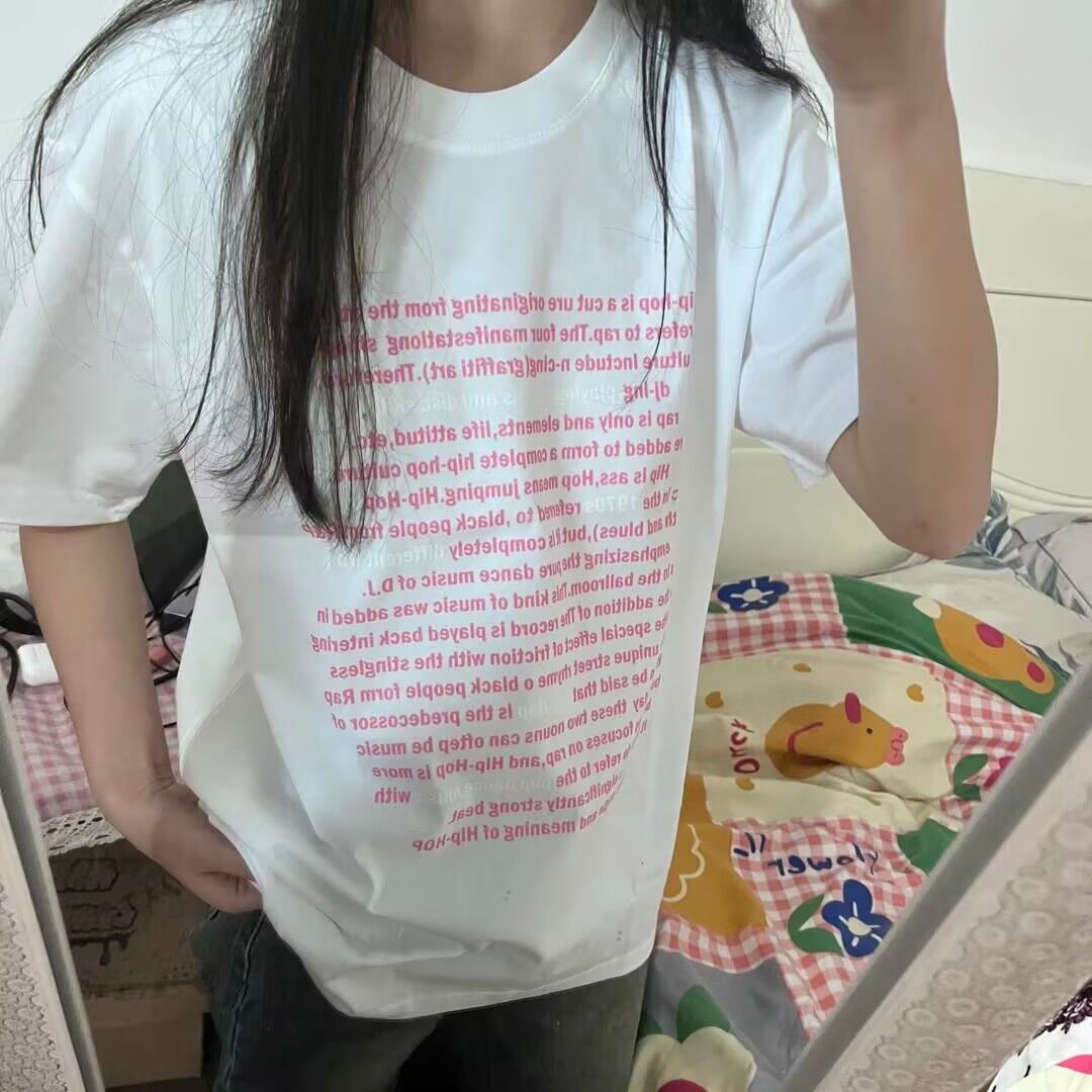 2025 200g Combed and tightly matched pure cotton backpack spring and summer loose shoulder printed short-sleeved T-shirt