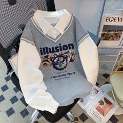 Photographed 2025 New Style Back Packaging Striped Polo Neck Sweatshirt Women Cartoon Long Sleeve Outerwear