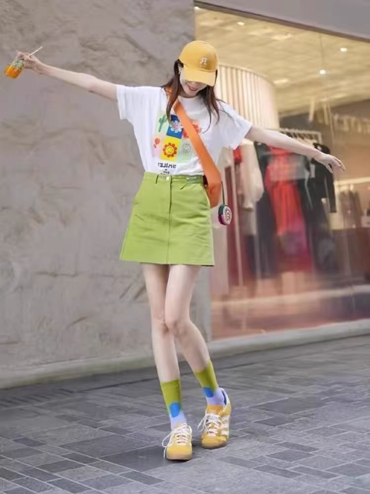 200g combed and tightly sequinated pure cotton back bag strips Spring and summer loose shoulder printed short-sleeved T-shirt