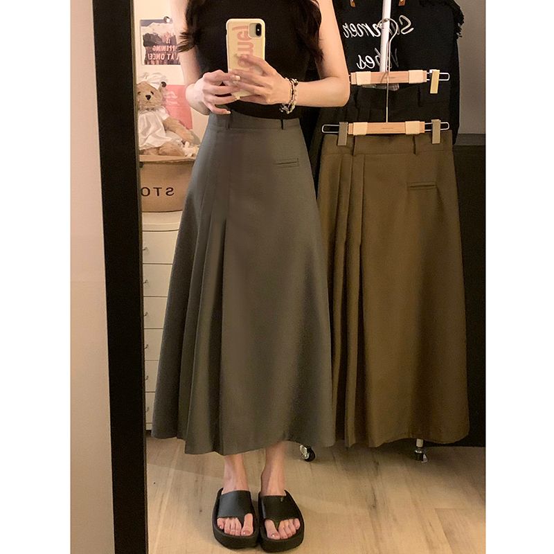 Real shot!  2025 personality slimming and covering hips loose high waist French A-line mid-length skirt for women