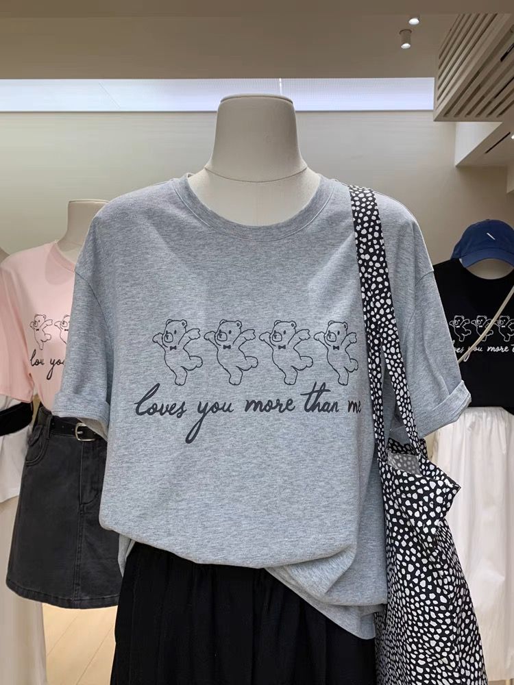 200g combed and tight-fitting sprinkler, pure cotton backpack, spring and summer loose shoulder printed short-sleeved T-shirt