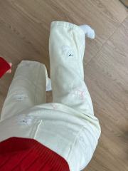 Rice apricot color bear embroidered straight jeans for women sweet girls with small loose slim pants