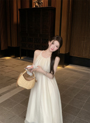 實拍~人魚精靈掛脖網紗吊帶連衣裙女溫柔風海邊度假仙女長裙