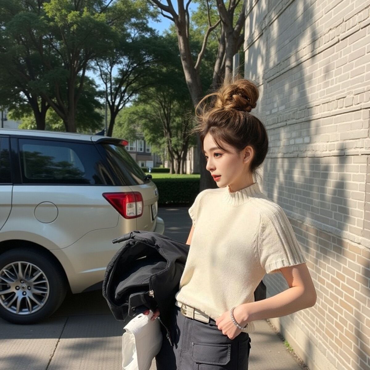 Xzz charmingl New Year's fortune red Half turtle neck knitted short-sleeved women's simple base with long-sleeved T-shirt