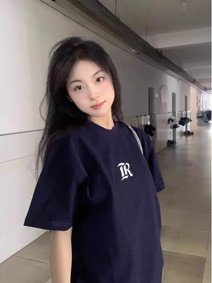 200g combed and tight-fitting sprinkler, pure cotton backpack, spring and summer loose shoulder printed short-sleeved T-shirt