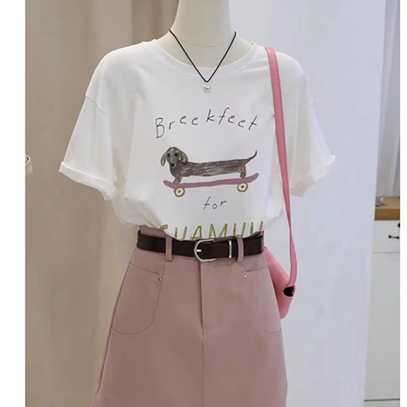 200g combed and tight-fitting sprinkler, pure cotton backpack, spring and summer loose shoulder printed short-sleeved T-shirt