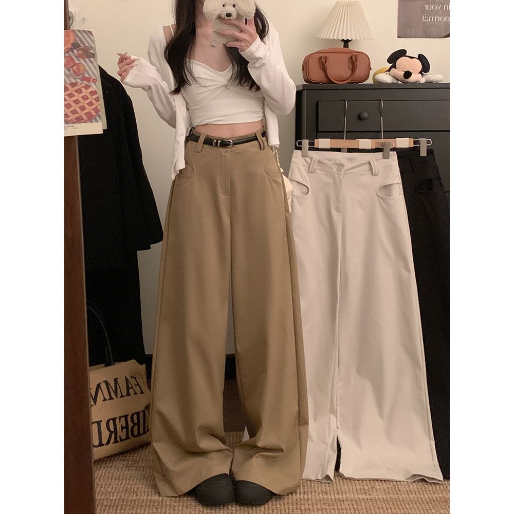 Real shot!  2025 new wide-leg pants for women with high waist droop loose casual floor-moving personalized pants